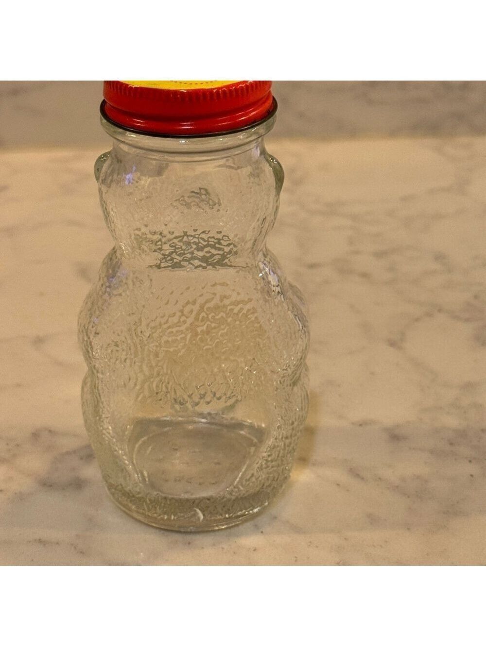 Vintage Clear Glass Mr. Bear Jar with Red Lid - Picture 3 of 6